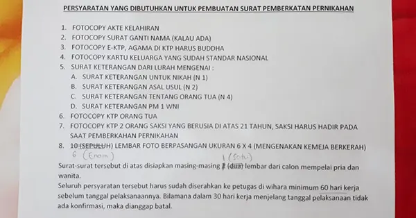 Persyaratan Administrasi Pemberkatan Nikah di Vihara